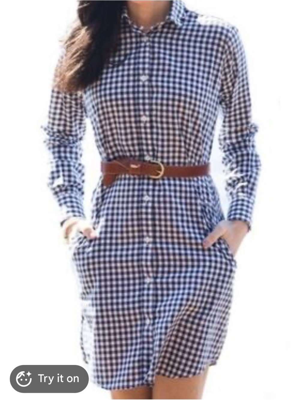 Kiel James Patrick Navy and White Gingham Long Sleeve Shirt Dress